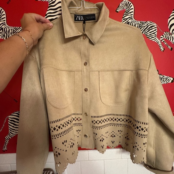 Zara Beige Utility Jacket with Laser Cut Hem - Picture 1 of 8